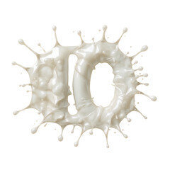 Wall Mural - number ten created from milk splash on an isolated transparent background for design innovation