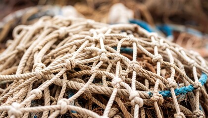 Fishing net fiber pattern and knot structure in detailed macro