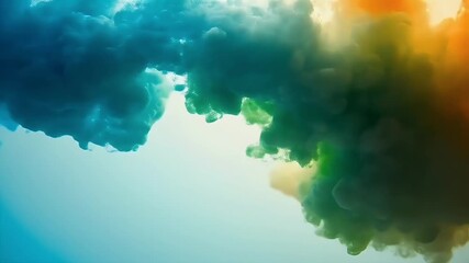 Wall Mural - Vibrant slow motion abstract ink swirls red blue green yellow suspended water bright backdrop 4K artistic video ideal background visuals motion design video
