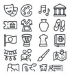 © Анна Цуркаль - Arts linear icon set. featuring theater, music, pottery, painting, dance, museum, and more.