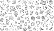 © 365 days studio - Hand-drawn educational doodles featuring science, math, and art icons on white background. Ideal for academic materials, worksheets, and creative online learning graphics.
