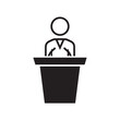 © Wahyu - Simple black and white icon of a person speaking behind a podium, giving a presentation.