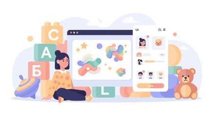 Modern App Interface Design With Childrens Educational Theme Elements
