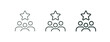 © FishCoolish - Client satisfaction, customer experience, teamwork success outline icon. Line sign star above three figures of persons man. Vector isolated pictograms for web on white background editable stroke.