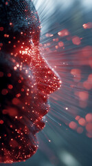 Wall Mural - abstract profile, textured surface illuminated by red fiber optic lights, creating a dynamic, energe