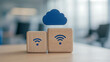 © A2Z AI  - Cloud and WiFi blocks symbolize data networking, communication, and connectivity solutions for business and personal use. Modern wireless technology.