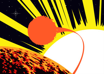 Wall Mural - space panorama vector illustration, unknown planet, iron planet, nebula, stars background. vintage c