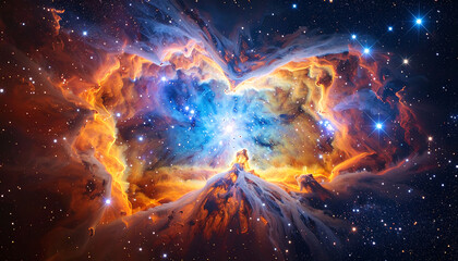 Wall Mural - colorful cosmic nebula with glowing blue and orange gas clouds deep space, creating stunning celesti