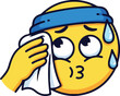 © queen - A cartoon emoji wiping sweat with a white cloth after a workout session