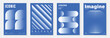 © TWINS DESIGN STUDIO - Modern gradient poster on blue background vector set. Minimalist cover template with white perspective geometric shapes different. Ideal design for social media, cover, banner, flyer.