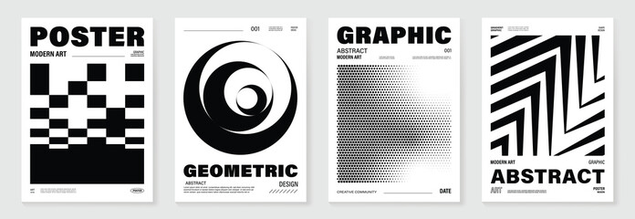 Canvas Print - abstract monochrome poster background vector set. modern cover template with black and white perspec
