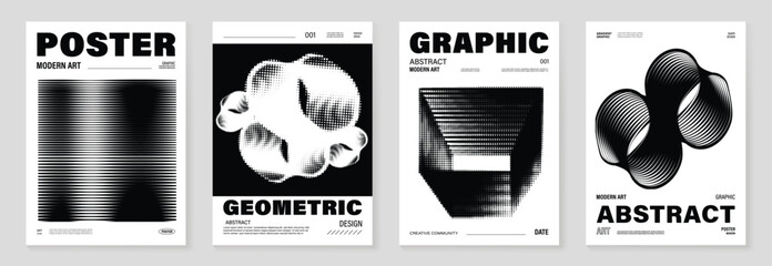 Canvas Print - abstract monochrome poster background vector set. modern cover template with black and white perspec