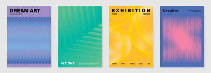 Wall Mural - Modern gradient poster background vector set. Minimalist cover template with vibrant perspective geometric shapes different. Ideal design for social media, cover, banner, flyer.