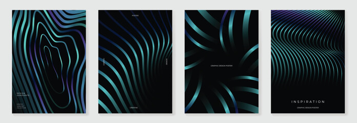 Canvas Print - abstract line wave gradient poster background vector set. minimalist cover template with vibrant per