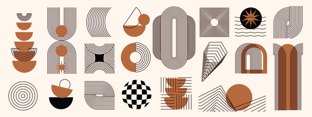 Canvas Print - abstract minimal element mid century vector set. aesthetic contemporary stripe line art, vintage geo