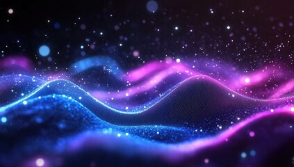 Wall Mural - a vibrant, abstract representation of flowing waves in blue and pink hues, illuminated by scattered 