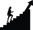 © Naveed Khan - Woman climbing stairs with upward arrow isolated on white background