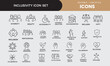 © Pensivearts - Inclusivity icon set. Thin line editable stroke icons for diversity, equity, accessibility, global community, multiple different gender and cultural identities,