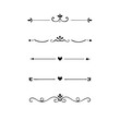 © Borsha - Hand drawn calligraphic dividers. Swirl victorian borders. Vector isolated royal decor separators. Classic wedding invitation calligraphic lines.