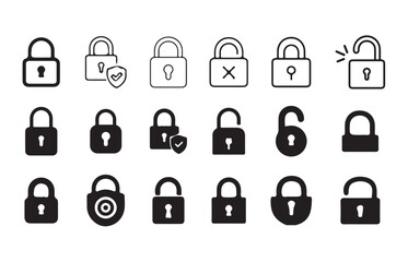 Security icon set, linear padlock designs for safety, Protection secure lock vector sign, Security and privacy symbol, vector illustration eps 10.