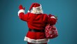 © Chaithat - Santa claus waving goodbye with gift bag festive setting holiday spirit cheerful environment back view magic of christmas