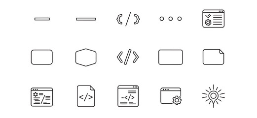 Minimalist set of coding and programming related vector icons for software concepts