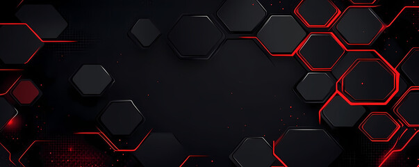 Abstract Dark Tech Hexagons - Futuristic Red and Black Geometric Design for Backgrounds