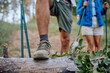 © we.bond.creations - Hikers navigating a mountain trail are stepping over a fallen tree trunk, embracing the adventure of nature during their excursion