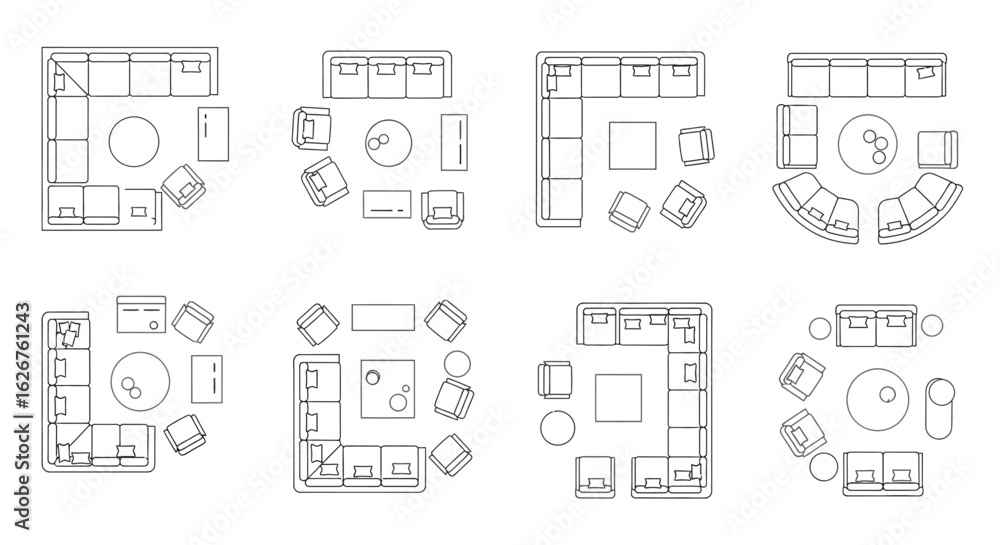 Living Room Layouts Interior Design Plan Views Stock Vector | Adobe Stock