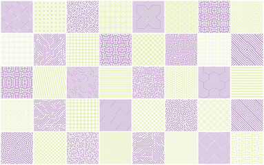 Wall Mural - collection of vector seamless geometric striped patterns. bright creative repeatable purple and yell
