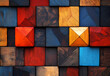 © city of pictures - Colorful Wooden Cubes: An artful assembly of precisely cut wooden cubes, each radiating its own unique hue, seamlessly interlock to create an captivating mosaic pattern, that will brighten any space.