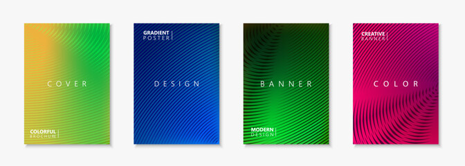Wall Mural - collection of bright colorful striped abstract digital technology covers, templates, placards, broch