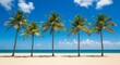 © Tida - Tropical Beach Paradise with Palm Trees - Five majestic palm trees stand tall on a pristine white sand beach, under a vibrant blue sky. The tranquil ocean stretches to the horizon.