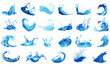 © Vintage Studio - Vector set of water splashes, blue liquid icons, ocean waves, aquatic clipart, fluid patterns, dynamic visuals, clean design, wave graphics, splash effects, detailed creative collection, art