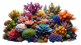 Colorful and diverse coral reef ecosystem, highlighting various species and formations isolated on transparent background