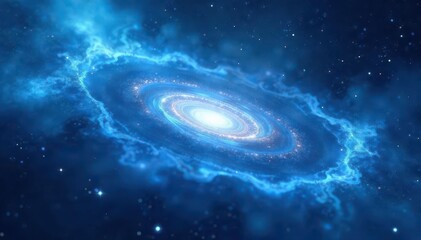 Wall Mural - Abstract swirling blue nebula, glowing energy field, stars, dimension, shade