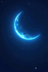 Wall Mural - A luminous blue crescent moon hangs in a dark, star-studded night sky , dark blue, cosmos, peaceful