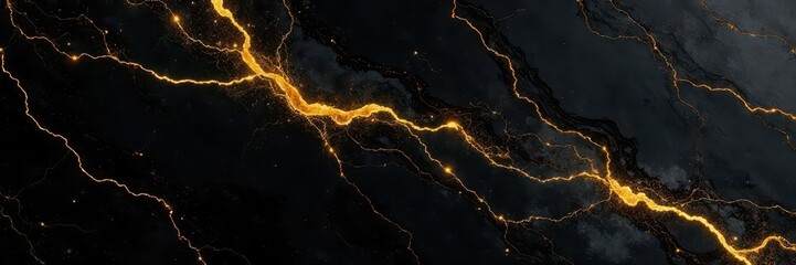 Wall Mural - Intricate yellow veins traverse deep black marble , photography, design