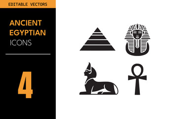 Wall Mural - Ancient Egypt icon set. Includes pyramid, pharaoh, sphinx, ankh, historic culture elements and more. Vector illustration