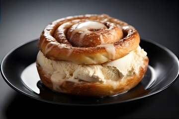 Wall Mural - cinnamon roll vanilla ice cream sandwich on a plate