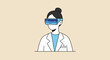 © Graphic Genius - Female asian adult in lab coat wearing ar glasses for virtual reality interaction. Vector illustration