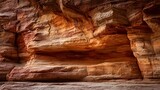 Close up of layered sandstone rock formations with warm orange and red hues