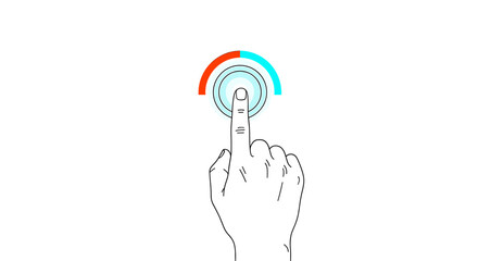 Finger touching a digital interface with a half red and half blue arc above it showing interaction