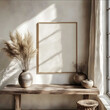 © gogu - a stock photo of a blank canvas frame for a wall print art in an aesthetic living room blank canvas frame close up light and airy ambiance