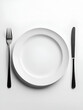 © Frank - Empty plate, untouched meal, signifying abstinence , empty, white background