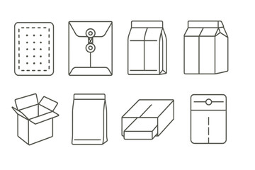 Wall Mural - packaging line icon set. box, envelope, bag, carton icons outline collection
