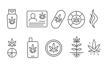 Wall Mural - cannabis, marijuana line icon set. herb, leaf, hemp illustrations in outline style