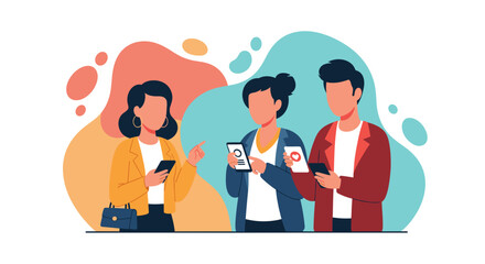 Diverse group of people engaging with smartphones, symbolizing digital communication, social networking, and modern lifestyle interaction.