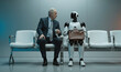 © RareStock - Artificial intelligence robot job interview against a human candidate, career, job search, ai