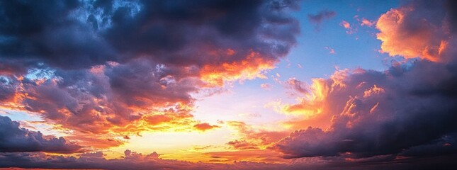Wall Mural - Dramatic sunset sky with vibrant orange, pink, and purple clouds against a deep blue backdrop creating a breathtaking and serene atmosphere